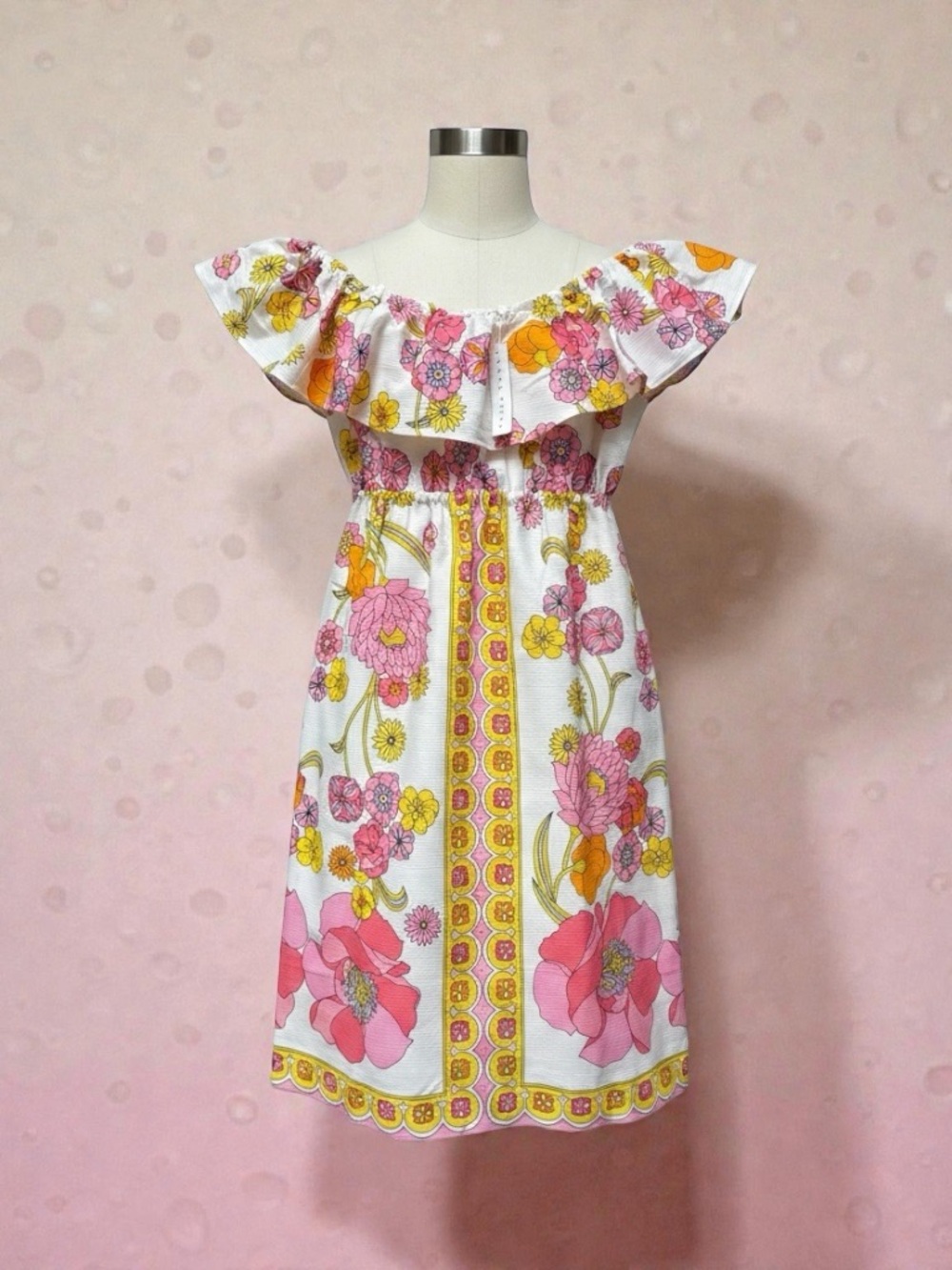 Trina Turk White Floral Off Shoulder Shift Dress